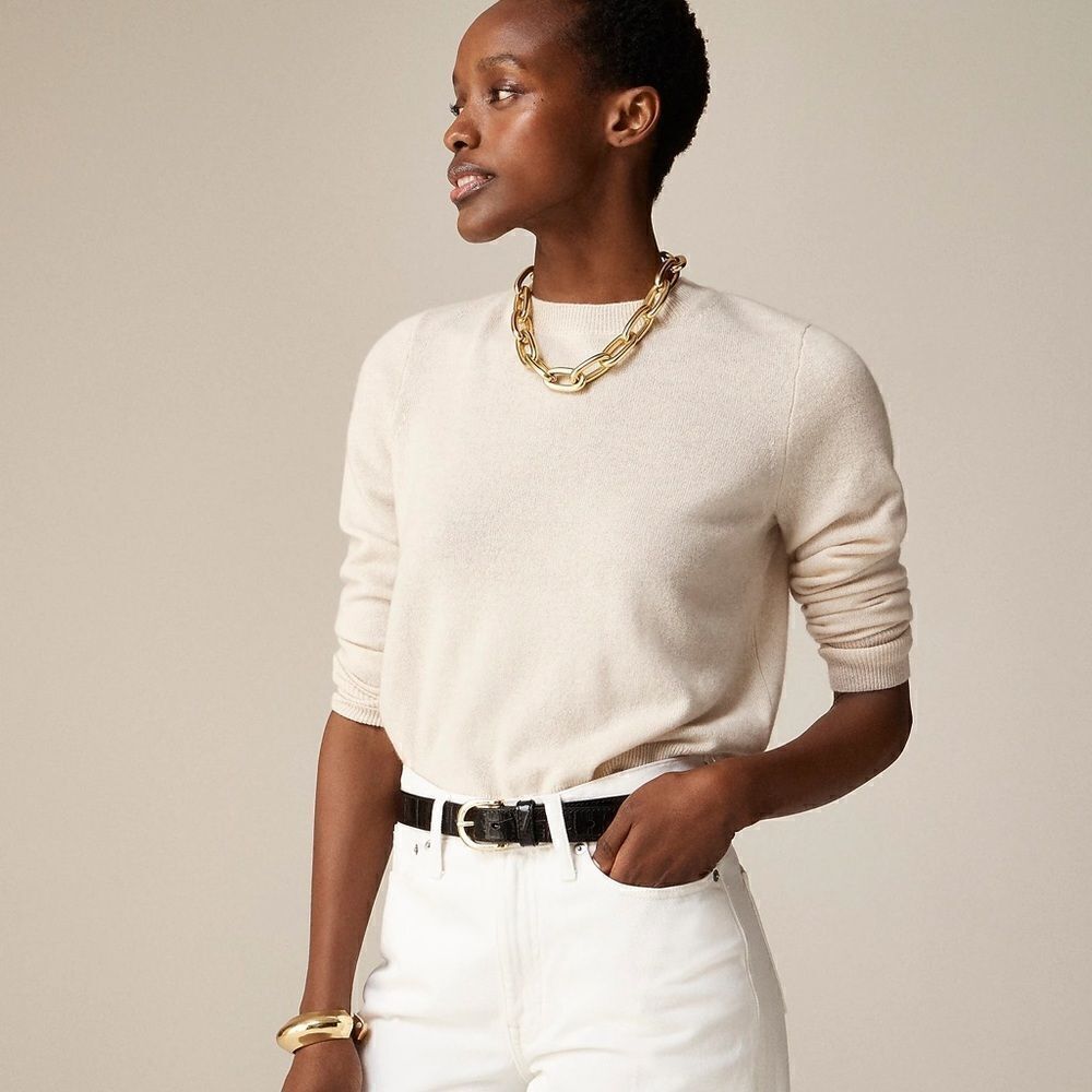 NWT J CREW Cashmere classic-fit crewneck sweater in Hthr Natural